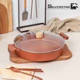 [SILVERSTAR] Premium Titanium-Coated Die-Cast Multi Pot with 97% Pure Aluminum & Detachable Wooden Handle - Made in Korea